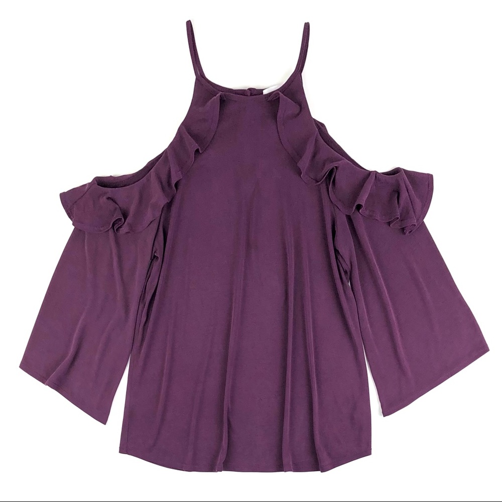 MOD Boutique Ruffle Cold Shoulder Key Hole Top